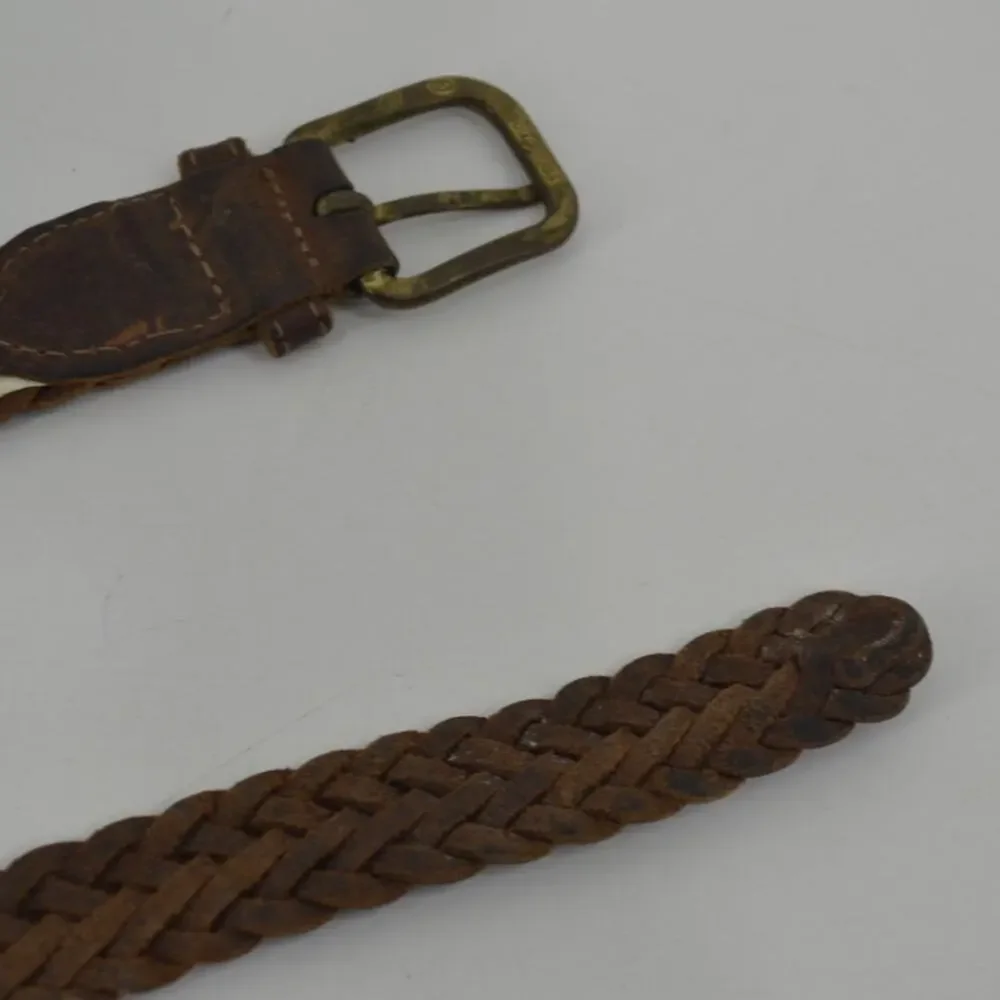 Jesse Alaniam Belt Braided Brown Leather Brass Buckle Size M